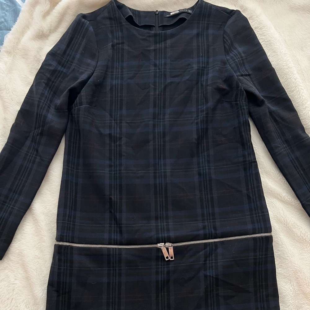 Zara Woman Plaid Dress with Waist Zipper